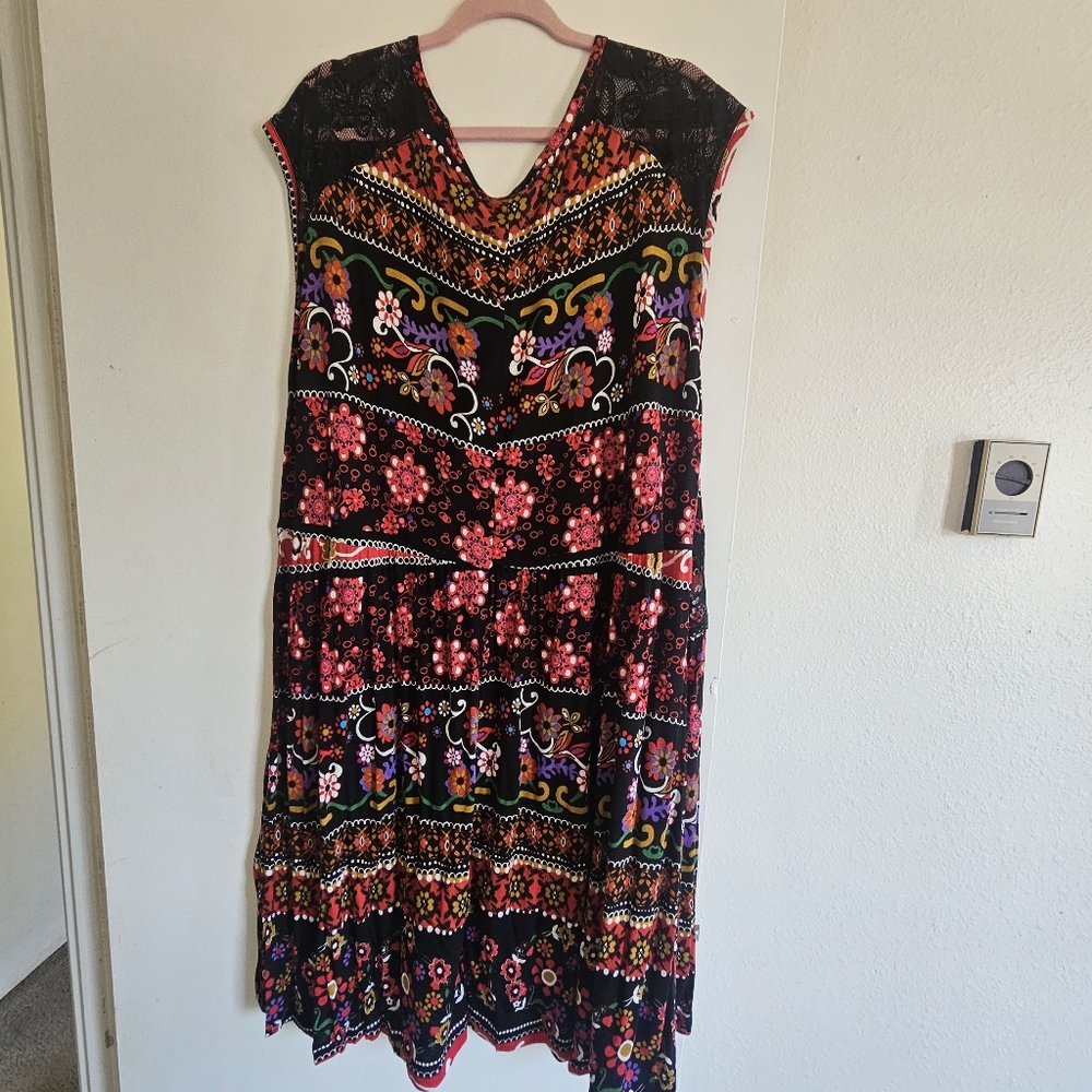 Floral Black and Red Women's Dress